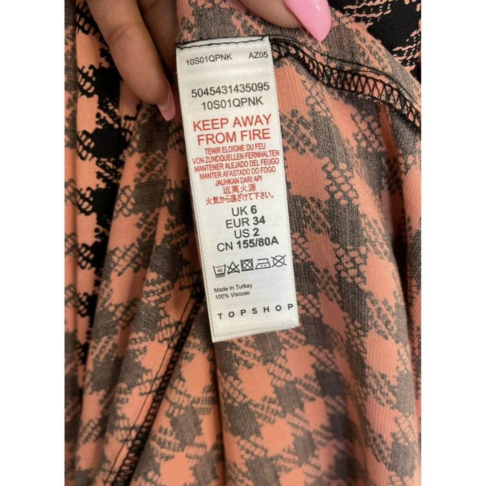 Topshop Women's Wrap Plunge V Neck Checkered Print Midi Dress Size 2 Small - Picture 7 of 11